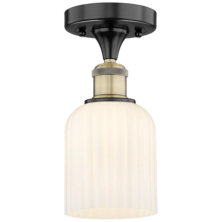 Image 1 Edison Bridal Veil 5" Semi-Flush Mount Black Brass Gloss White Shade