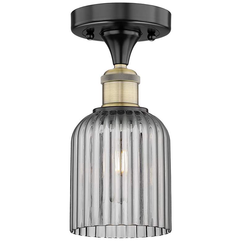 Image 1 Edison Bridal Veil 5" Semi-Flush Mount Black Brass Light Smoke Shade