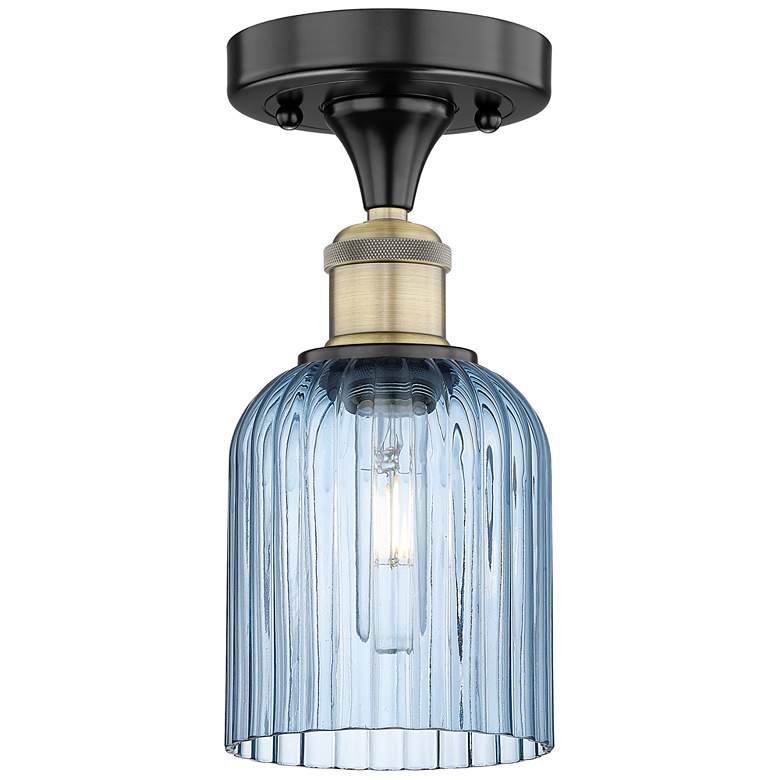 Image 1 Edison Bridal Veil 5" Semi-Flush Mount Black Brass Princess Blue Shade