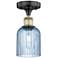 Edison Bridal Veil 5" Semi-Flush Mount Black Brass Princess Blue Shade