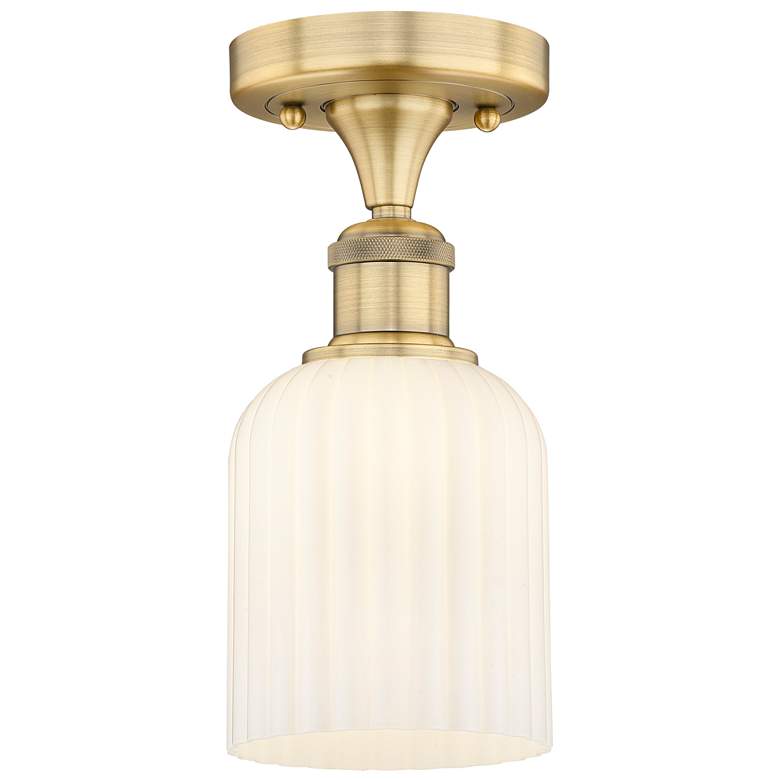 Image 1 Edison Bridal Veil 5" Semi-Flush Mount Brushed Brass Gloss White Shade