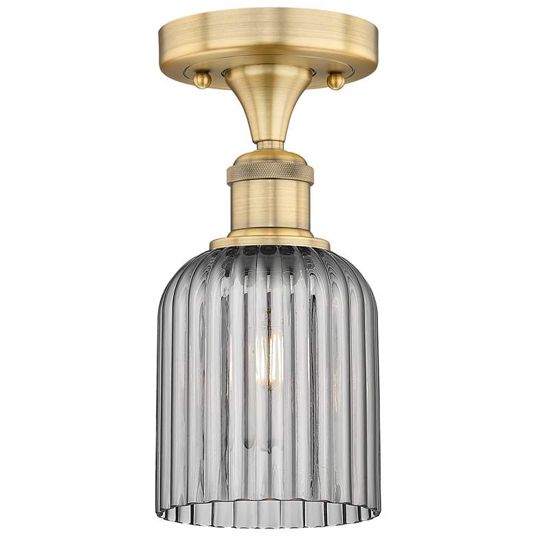 Image 1 Edison Bridal Veil 5" Semi-Flush Mount Brushed Brass Light Smoke Shade