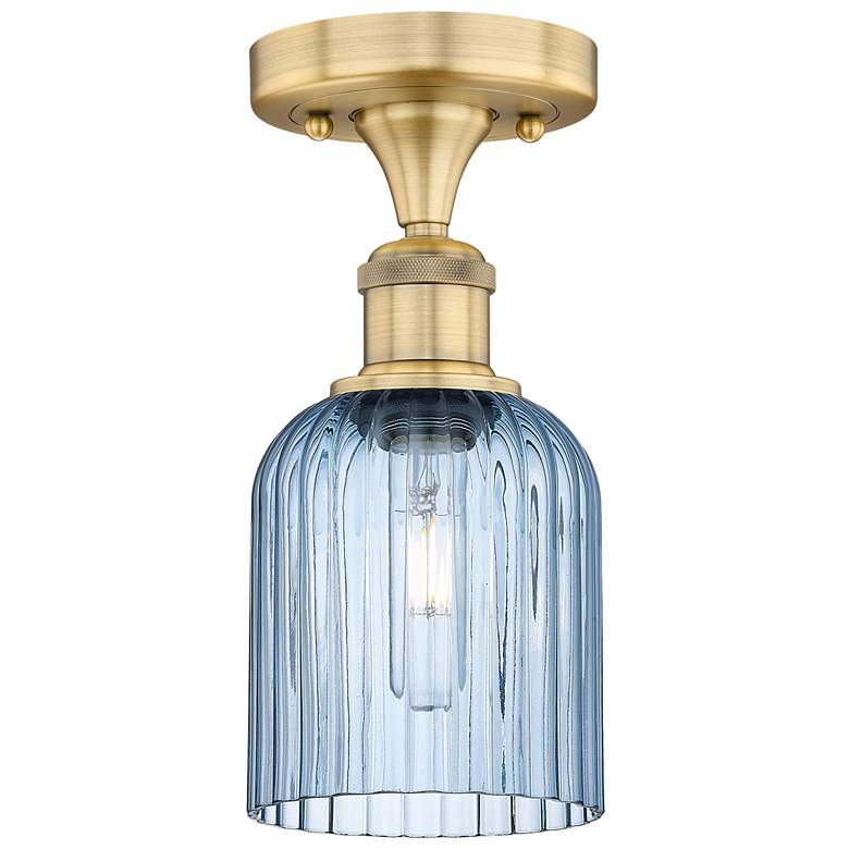 Image 1 Edison Bridal Veil 5" Semi-Flush Mount Brushed Brass Princess Blue Shade
