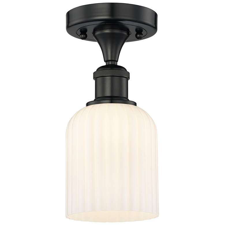 Image 1 Edison Bridal Veil 5" Semi-Flush Mount Matte Black Gloss White Shade