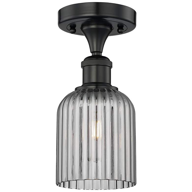Image 1 Edison Bridal Veil 5" Semi-Flush Mount Matte Black Light Smoke Shade