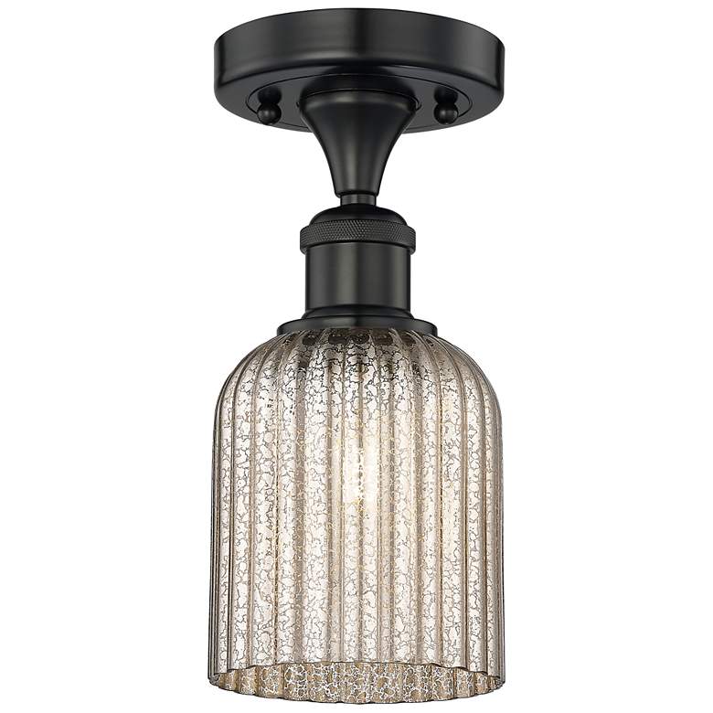 Image 1 Edison Bridal Veil 5" Semi-Flush Mount Matte Black Mercury Shade
