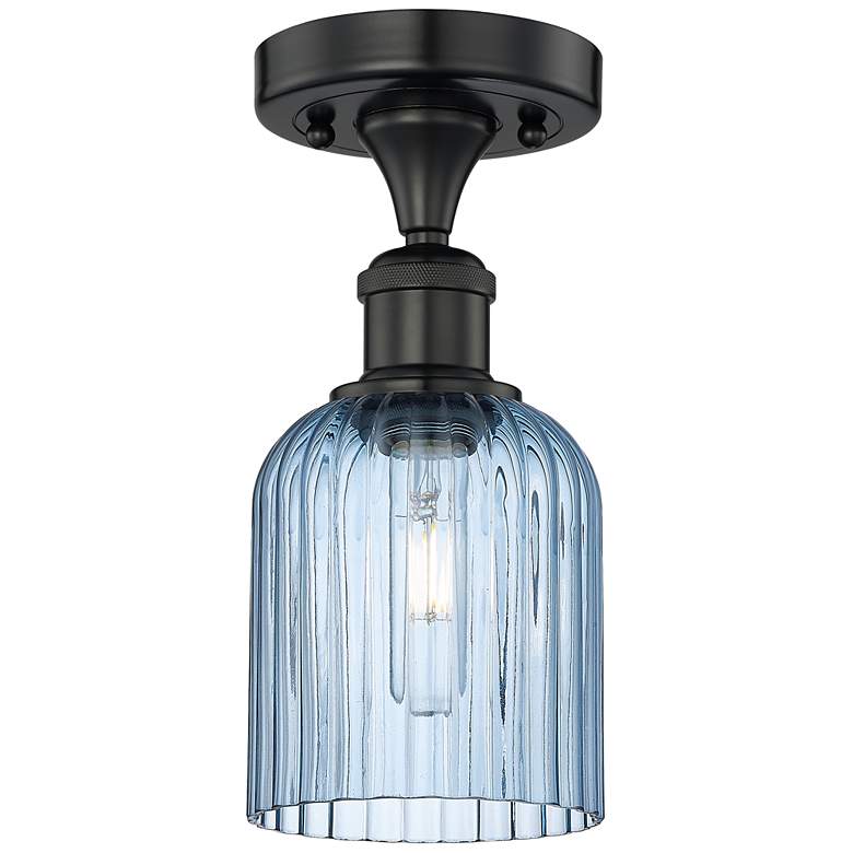 Image 1 Edison Bridal Veil 5" Semi-Flush Mount Matte Black Princess Blue Shade