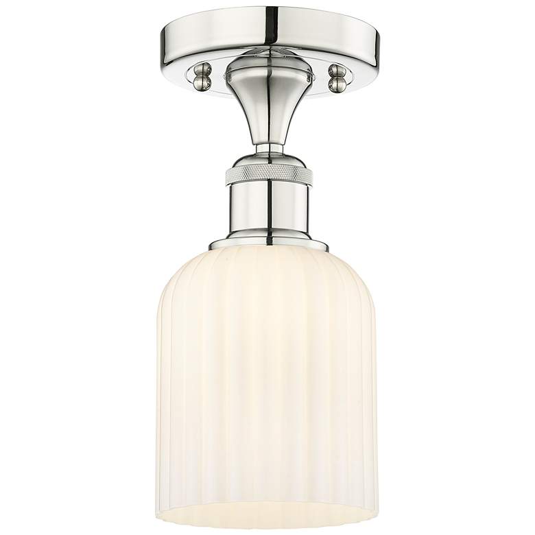 Image 1 Edison Bridal Veil 5" Semi-Flush Mount Polished Nickel Gloss White Shade