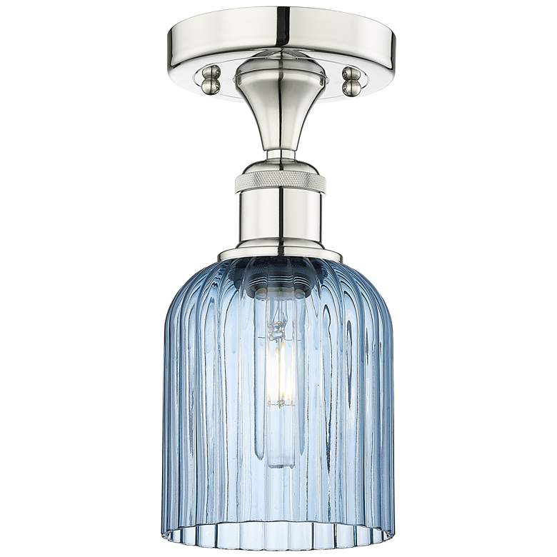 Image 1 Edison Bridal Veil 5" Semi-Flush Mount Polished Nickel Princess Blue Shade
