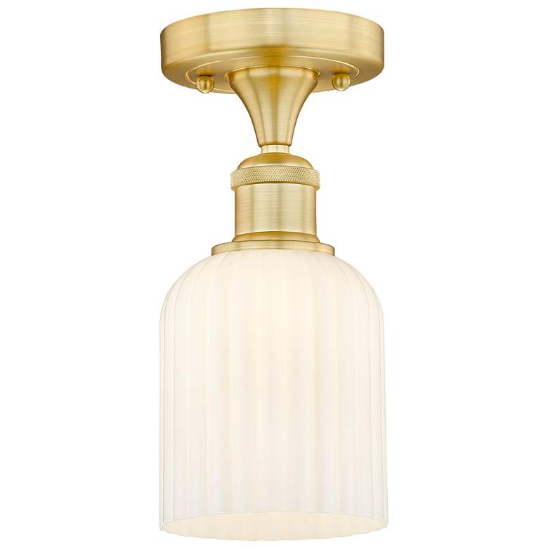 Image 1 Edison Bridal Veil 5" Semi-Flush Mount Satin Gold Gloss White Shade