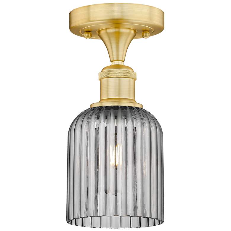 Image 1 Edison Bridal Veil 5" Semi-Flush Mount Satin Gold Light Smoke Shade