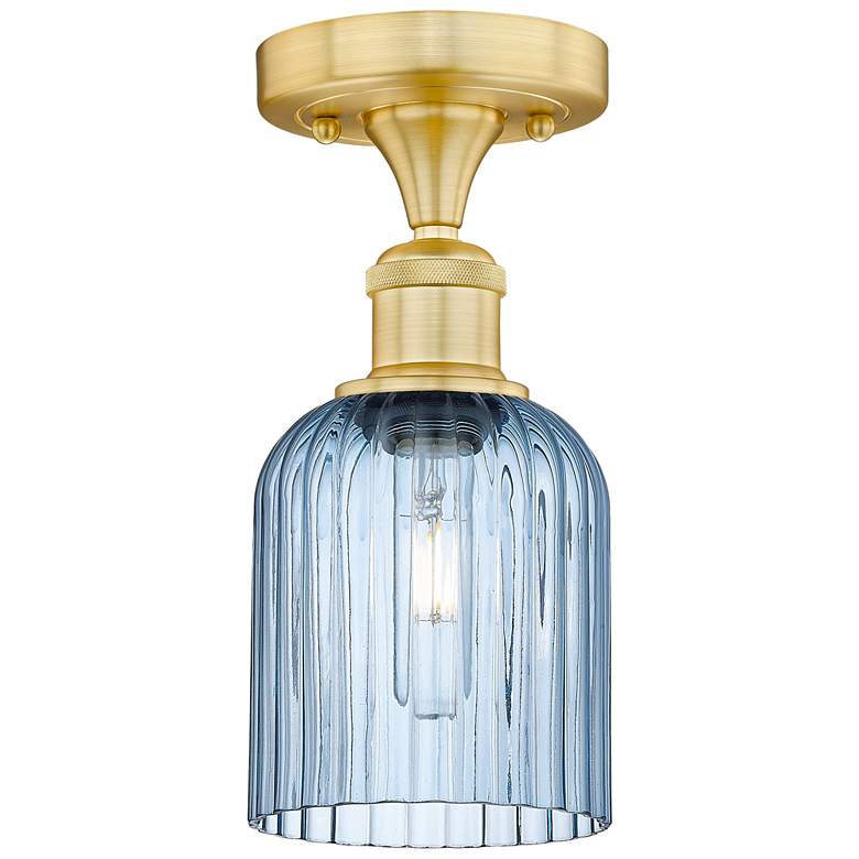 Image 1 Edison Bridal Veil 5" Semi-Flush Mount Satin Gold Princess Blue Shade