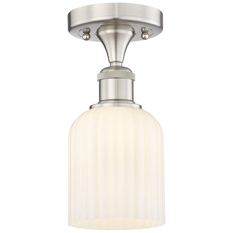 Image 1 Edison Bridal Veil 5" Semi-Flush Mount Satin Nickel Gloss White Shade