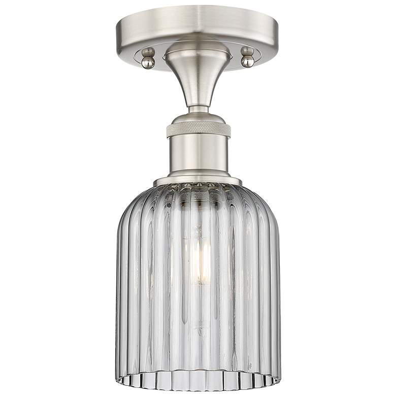 Image 1 Edison Bridal Veil 5" Semi-Flush Mount Satin Nickel Light Smoke Shade