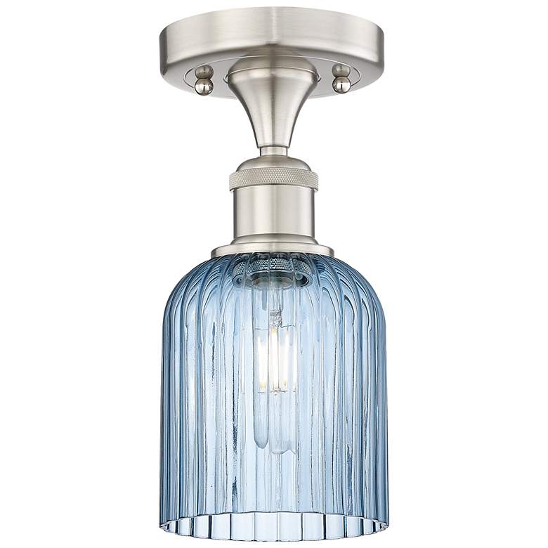 Image 1 Edison Bridal Veil 5" Semi-Flush Mount Satin Nickel Princess Blue Shade