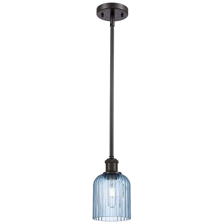 Image 1 Edison Bridal Veil 5" Stem Hung Mini Pendant Black Brass Light Smoke