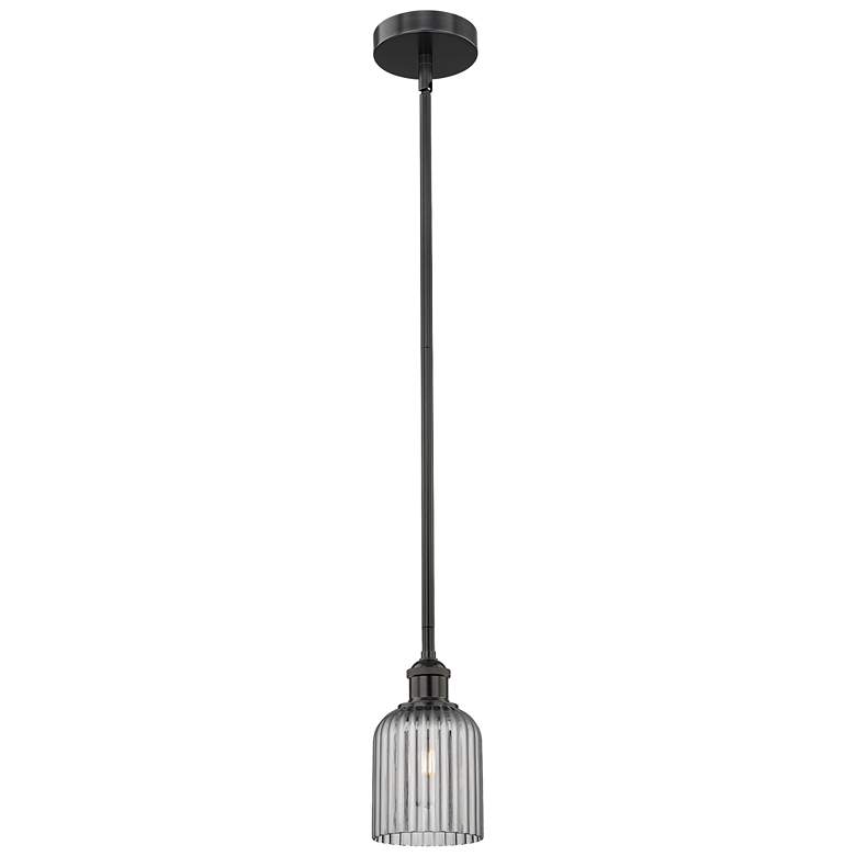 Image 1 Edison Bridal Veil 5" Stem Hung Mini Pendant Polished Nickel Light Smoke