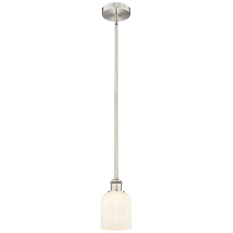 Image 1 Edison Bridal Veil 5" Stem Hung Mini Pendant Satin Nickel Gloss White