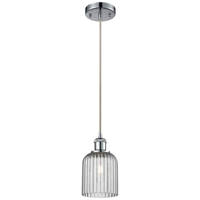 Image 1 Edison Bridal Veil 5" Stem Hung Mini Pendant Satin Nickel Light Smoke