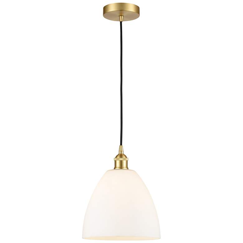 Image 1 Edison Bristol 9"W Satin Gold with White Glass Mini Pendant