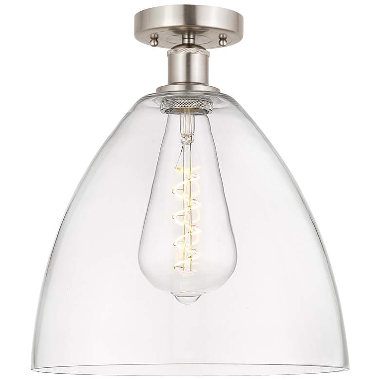 Image 1 Edison Bristol Glass 12" Semi-Flush Mount - Brushed Satin Nickel - Cl