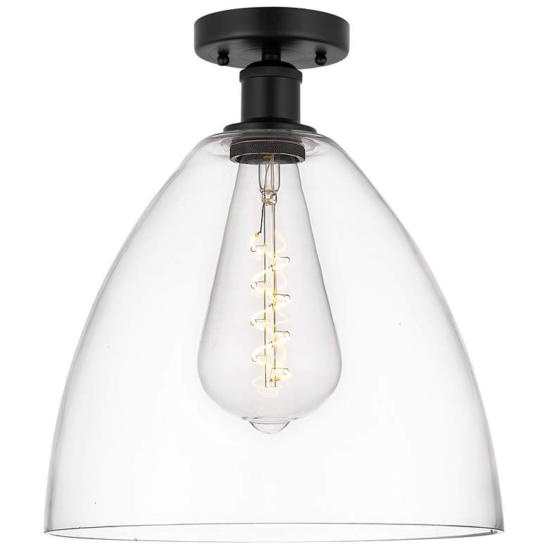 Image 1 Edison Bristol Glass 12" Semi-Flush Mount - Matte Black - Clear Shade