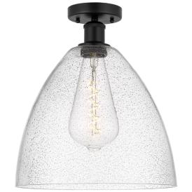 Edison Bristol Glass  12" Semi-Flush Mount - Matte Black - Seedy Shade Edison Bristol Glass  12" Semi-Flush Mount - Matte Black - Seedy Shade