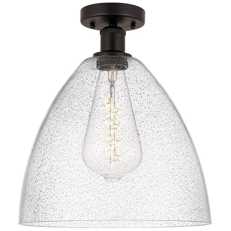 Image 1 Edison Bristol Glass 12" Semi-Flush Mount - Oil Rubbed Bronze - Seedy
