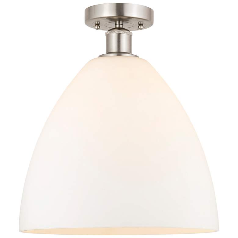 Image 1 Edison Bristol Glass 12" Semi-Flush Mount - Satin Nickel - Matte Whit