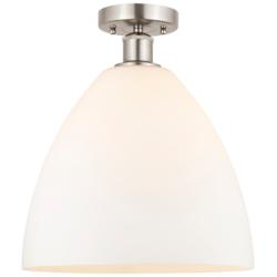 Edison Bristol Glass  12" Semi-Flush Mount - Satin Nickel - Matte Whit