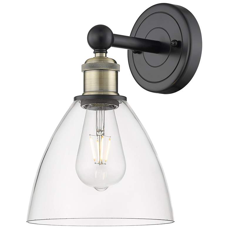 Image 1 Edison Bristol Glass 12"High Black Antique Brass Sconce With Clear Sha