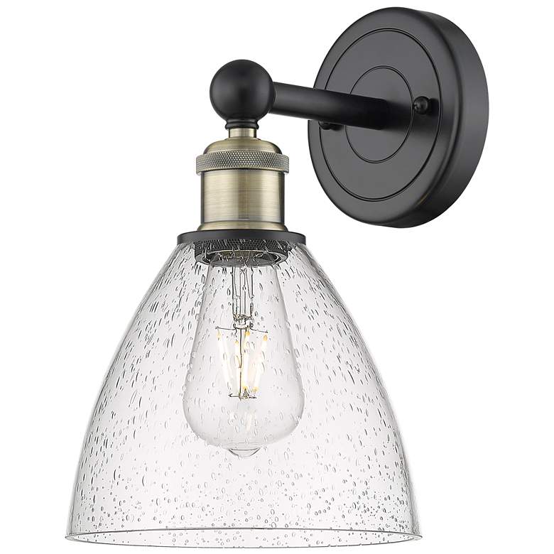 Image 1 Edison Bristol Glass 12"High Black Antique Brass Sconce With Seedy Sha