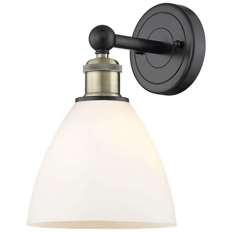 Image 1 Edison Bristol Glass 12"High Black Antique Brass Sconce With White Sha