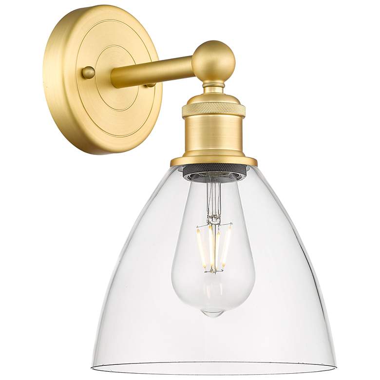 Image 1 Edison Bristol Glass 12"High Satin Gold Sconce With Clear Shade