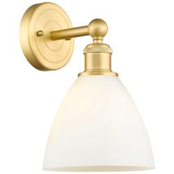 Edison Bristol Glass 12&quot;High Satin Gold Sconce With Matte White Shade