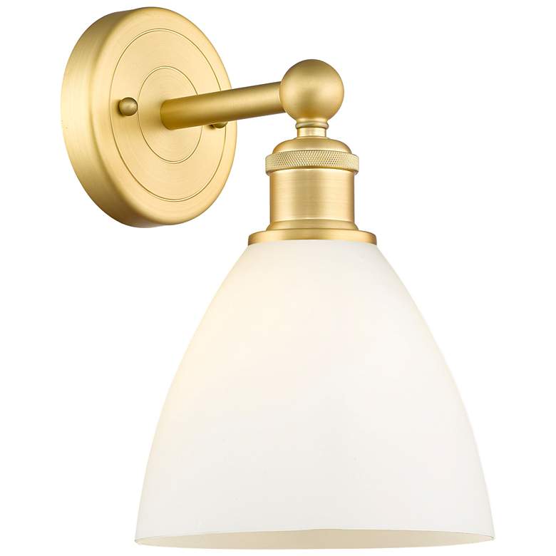 Image 1 Edison Bristol Glass 12"High Satin Gold Sconce With Matte White Shade
