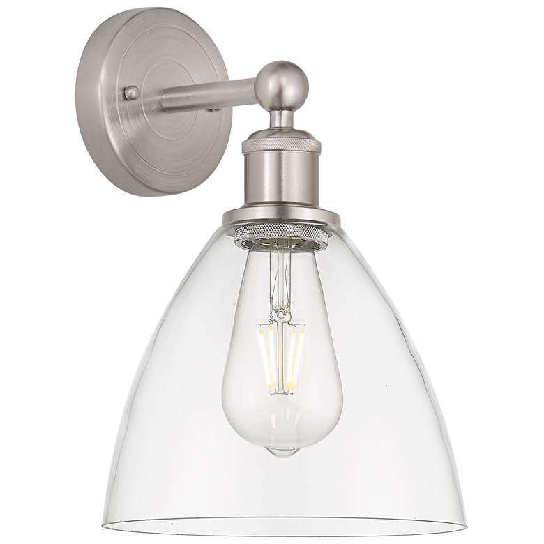Image 1 Edison Bristol Glass 8" Brushed Satin Nickel Sconce w/ Clear Shade