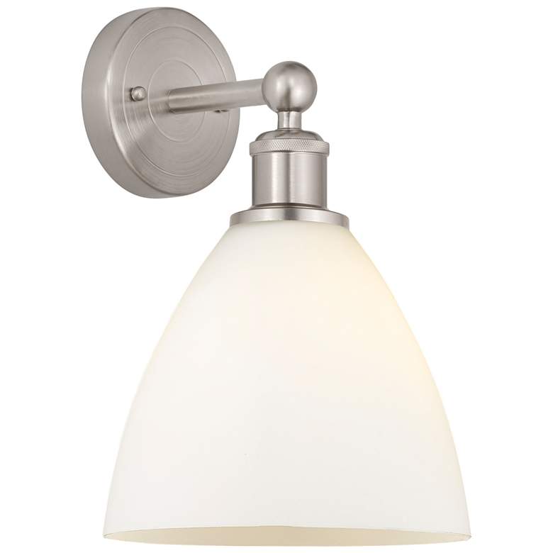 Image 1 Edison Bristol Glass 8" Brushed Satin Nickel Sconce w/ Matte White Sha