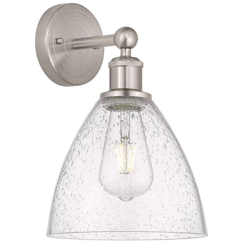 Image 1 Edison Bristol Glass 8" Brushed Satin Nickel Sconce w/ Seedy Shade