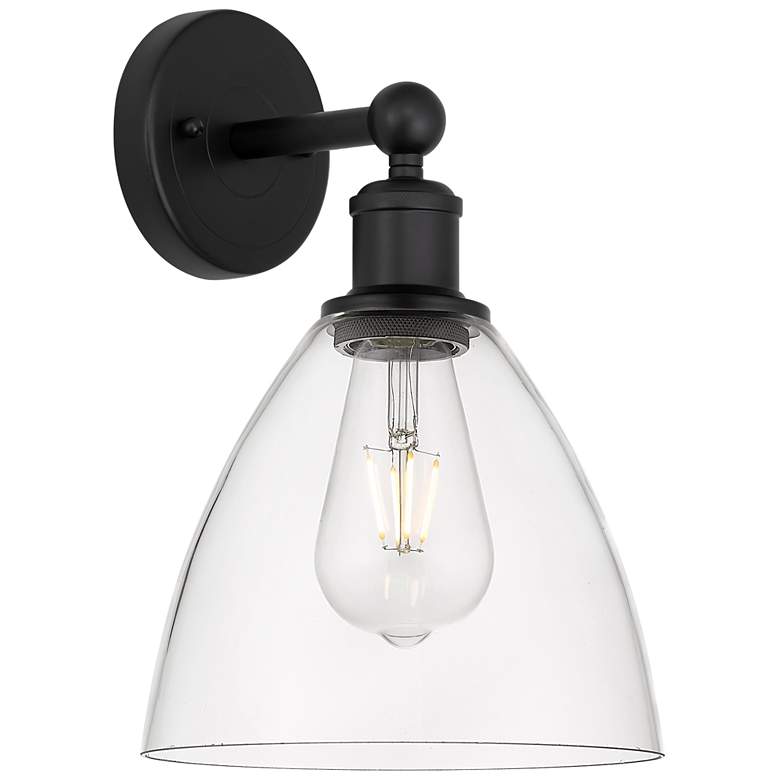 Image 1 Edison Bristol Glass 8" Matte Black Sconce w/ Clear Shade