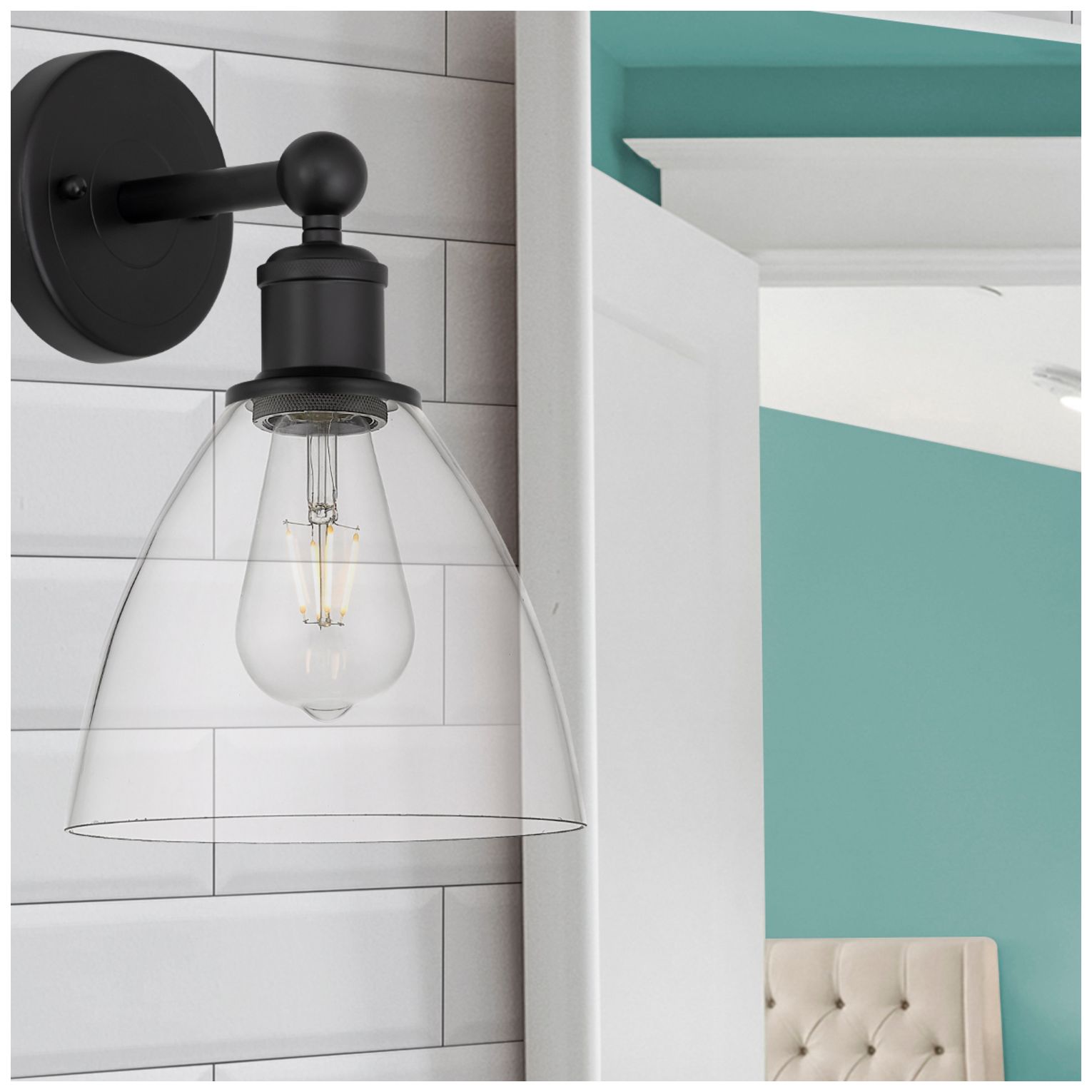 Image 3 Edison Bristol Glass 8" Matte Black Sconce w/ Clear Shade more views