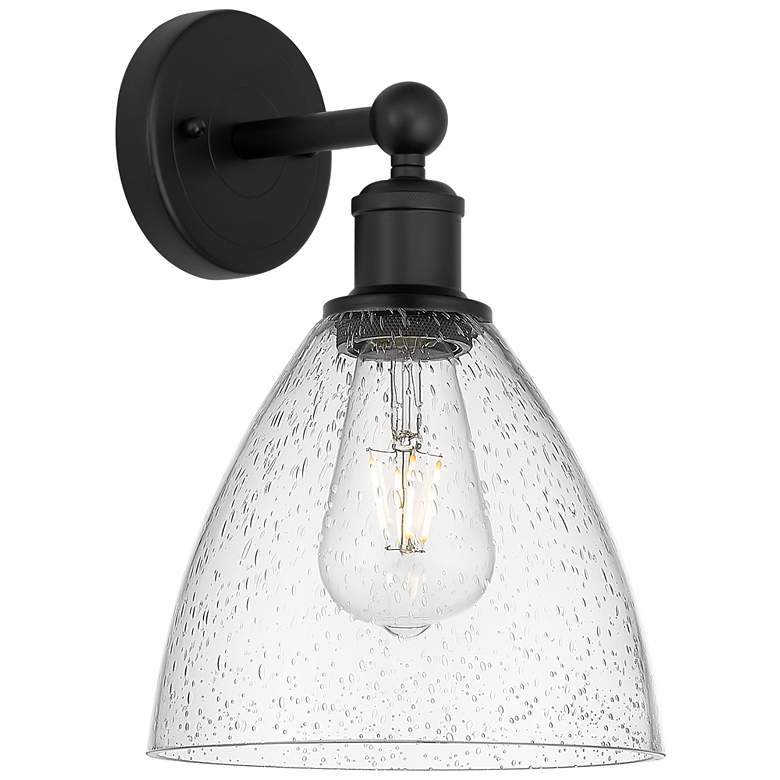 Image 1 Edison Bristol Glass 8" Matte Black Sconce w/ Seedy Shade