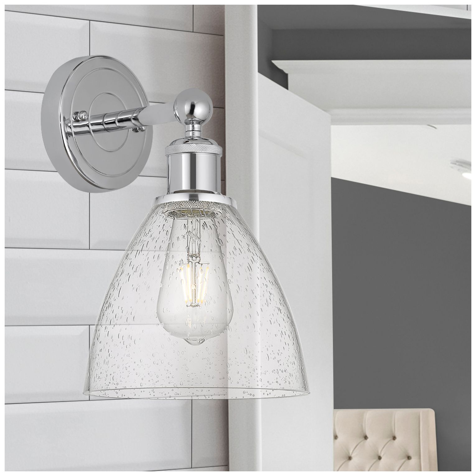Image 3 Edison Bristol Glass 8" Polished Chrome Sconce w/ Seedy Shade more views