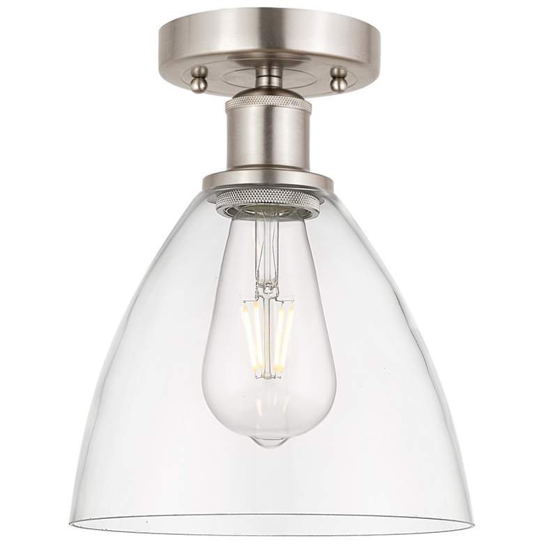 Image 1 Edison Bristol Glass 8" Semi-Flush Mount - Brushed Satin Nickel - Cle