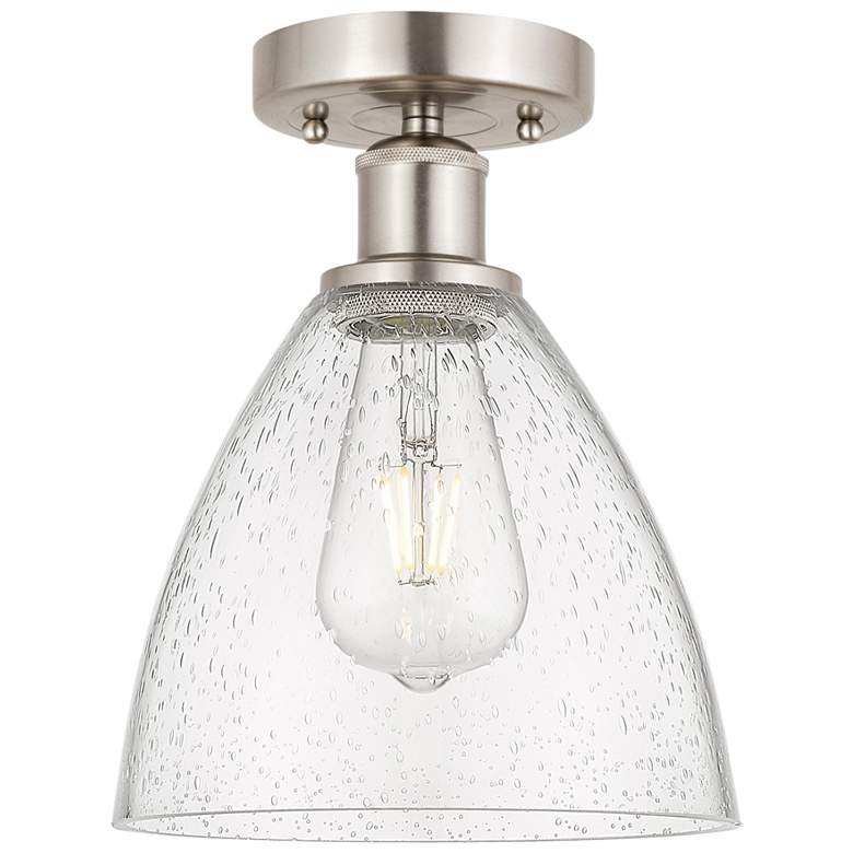 Image 1 Edison Bristol Glass 8" Semi-Flush Mount - Brushed Satin Nickel - See