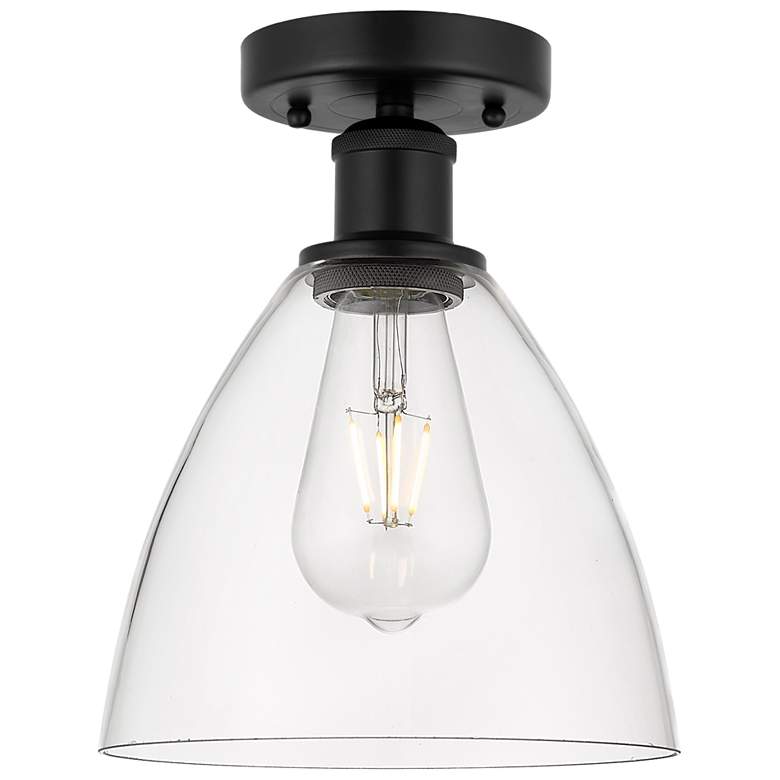 Image 1 Edison Bristol Glass 8" Semi-Flush Mount - Matte Black - Clear Shade