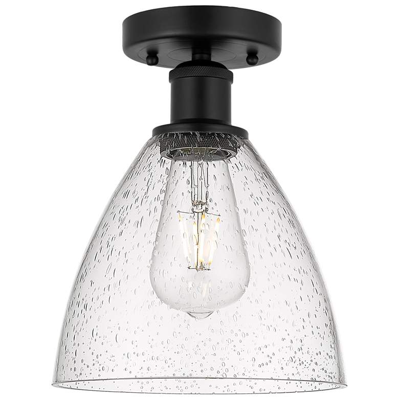 Image 1 Edison Bristol Glass 8" Semi-Flush Mount - Matte Black - Seedy Shade