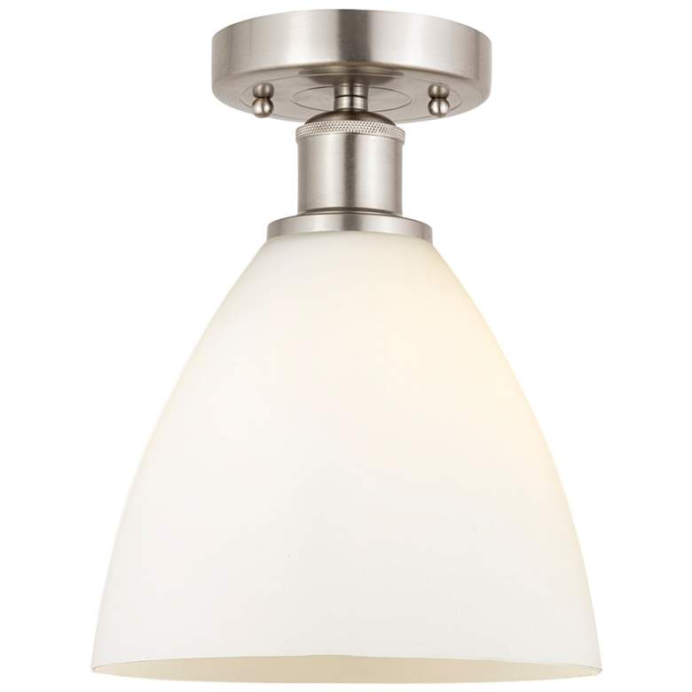 Image 1 Edison Bristol Glass 8" Semi-Flush Mount - Satin Nickel - Matte White