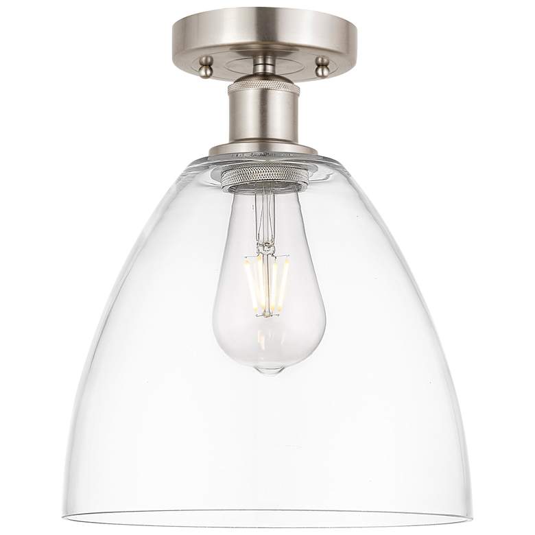 Image 1 Edison Bristol Glass 9" Semi-Flush Mount - Brushed Satin Nickel - Cle