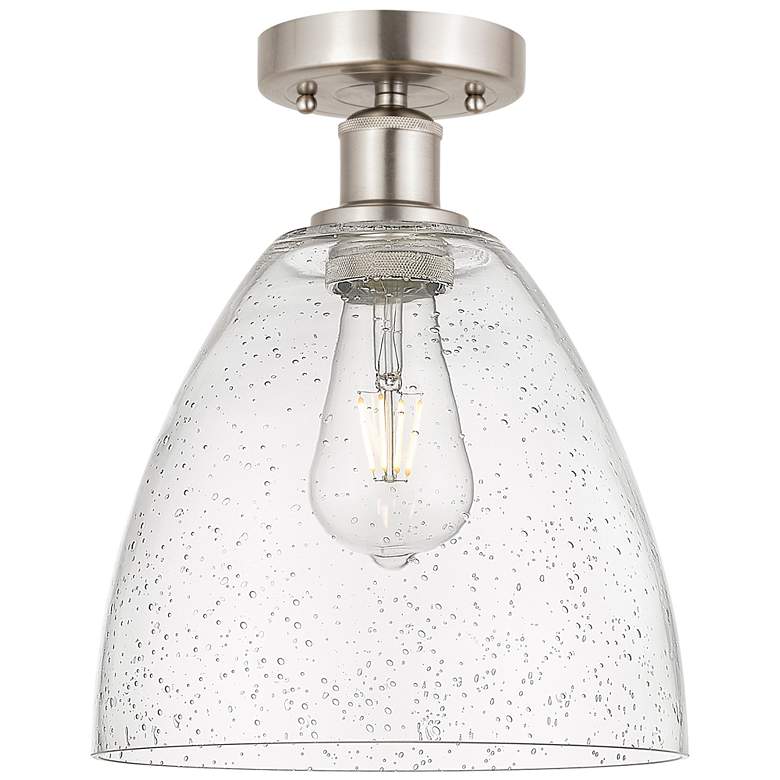 Image 1 Edison Bristol Glass 9" Semi-Flush Mount - Brushed Satin Nickel - See